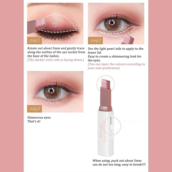 6 Pcs Glitter Eyeshadow Stick Two Color Eye Shadow Pencils with Waterproof and Retractable Eye Shadow for Glitter Makeup(Two-Color)