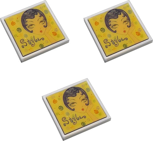 Stephanie Imports Set of 3 Double Sided Magnifying Compact Slim Mirrors with Printed Insert (Anime Style, Square)