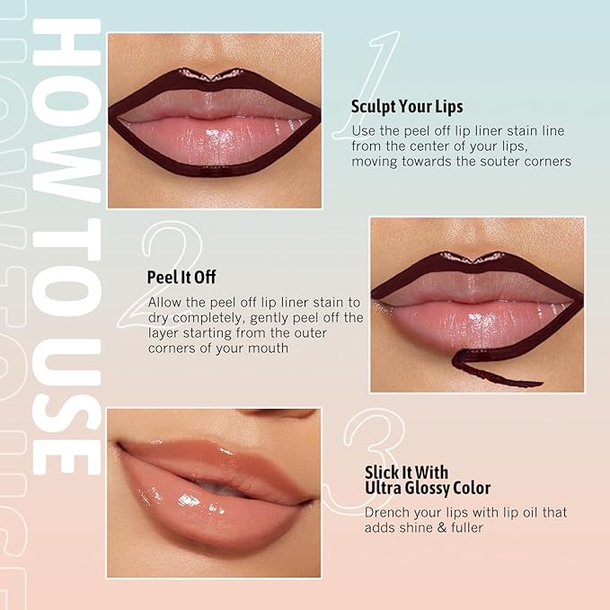 3 Colors Lip Stain Peel Off Long Lasting Brown Lip Liner Set Waterproof Transfer Proof Nude Lip Tint Matte Finish Tattoo Lipstain Marker Non-Stick Cup Lip Gloss Makeup for Women