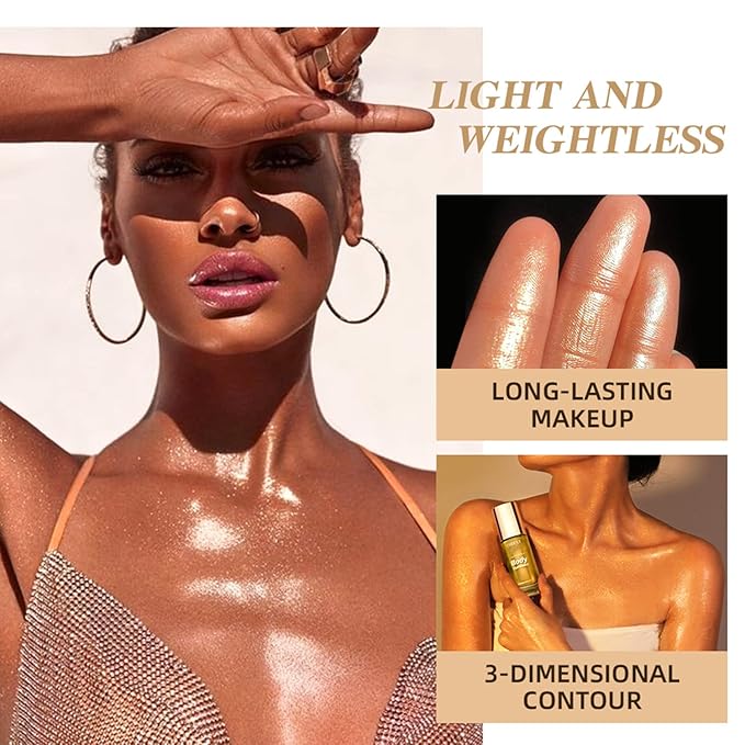 MAEPEOR Body Luminizer 5 Colors Smooth Subtle Shimmer Illuminator Moisturizing Long Lasting Summer Glow for Face and Body (40ML, 02 Rose Gold)