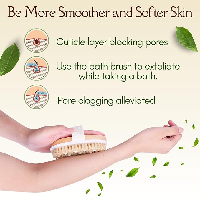 Scrub - Premium Dry Brushing Body Brush, Best for Exfoliating, Lymphatic Drainage and Cellulite Treatment, Organic Spa Massage Scrub Brush with Soft Boar Bristles, Great Gift for A Glowing Skin