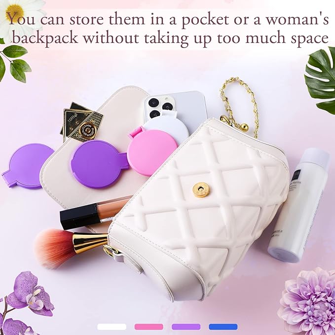 40 Pcs Compact Mirror Bulk Travel Makeup Mini Folding Mirror Pocket Vintage Portable Round Small Mirror for Women Purse Travel Daily Use Gifts, White, Blue, Pink, Purple
