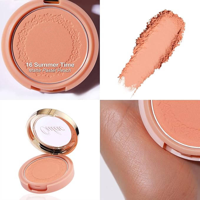 Oulac Peach Blush Makeup for Fair Light Skin | Pigmented Powdery Korean Style | Natural Radiant Look | Blendable & Buildable | Vegan Cruelty-Free | 4.8g 16 Summer Time