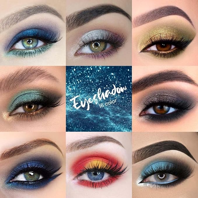 16 Colors Eyeshadow Palette,Matte&Glitter&Shimmer Eyeshadow Makeup,Naturing-Looking,High Pigment Waterproof Eye Shadow Palette Makeup, 100% Cruelty-free (02#Blue Series)