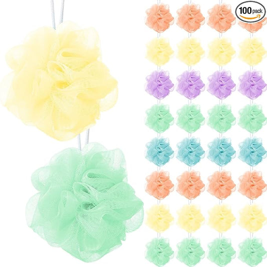 Sunnyray 100 Pcs Loofahs Bulk Small Bath Shower Loofahs 20g Travel Size Soft Sponges for Women Men Travel Cleaning Wash Puff Bathing Accessories Shower Pouf Mesh Set