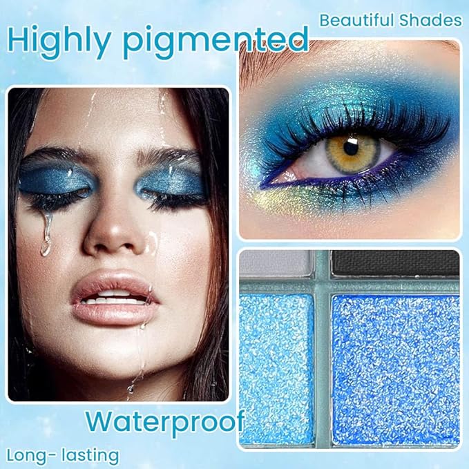 9 Colors Blue Smoky Matte Shimmer Eyeshadow Palette for Eye Makeup,High Pigmented Brown Purple Eye Shadow Primers Powder Palet de sombras de ojos