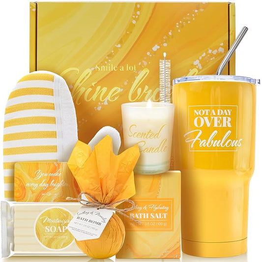 Bath and Body Gift Set for Women, 8 Pcs Vanilla Spa Set Gifts for Women, Not A Day Over Fabulous Gifts Set with Tumbler, Birthday Gifts for Women, Unique Gift Ideas for Her, Women, Mom