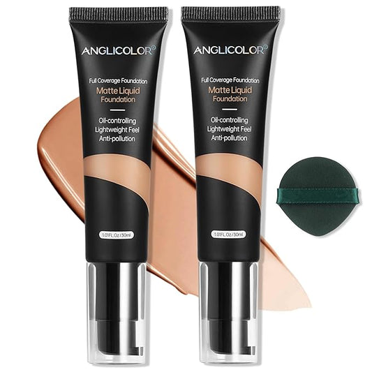 Matte Oil Control Concealer Foundation 2PCS, Flawless Soft Long Lasting Foundation Makeup,Waterproof Full Coverage Face Makeup Strong Concealer Foundation for Oily Acne Skin (2PC 105, 60ml)