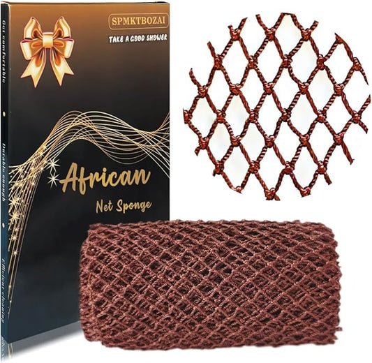 African Net Sponge Authentic, African Exfoliating Sponge Real African Net Black Owned, African Bath Sponge Back Scrubber, Body Exfoliator Shower Bath Accessories (Brown)