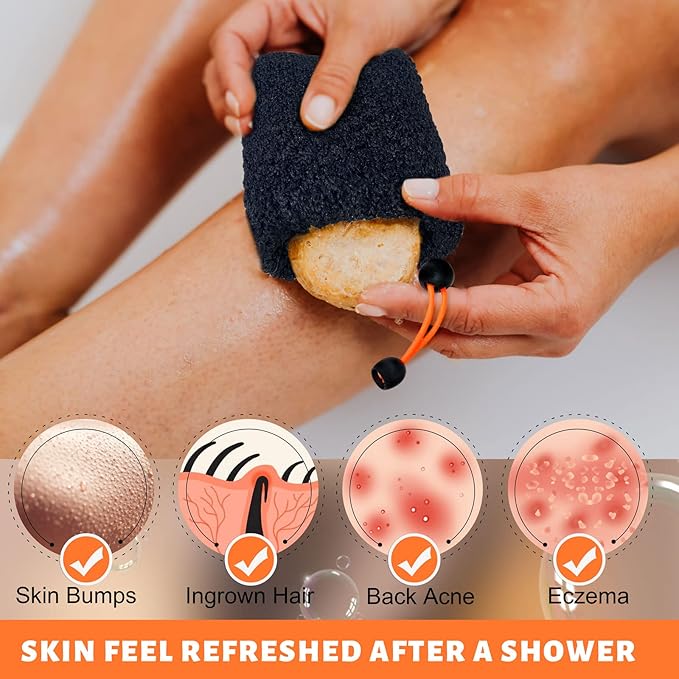 MIG4U Exfoliating Soap Bag for Shower 2 Pieces - Bar Soap Saver Pouch, Bamboo Body Scrubber Exfoliator Pocket in Travel Bathing, Black, Double Layer