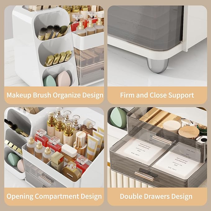 Makeup Organizer with Drawers for Vanity, Make Up Storage Kit, Spacious Cosmetic Display Case, Perfect Storage Solution for Beauty Essentials (White)