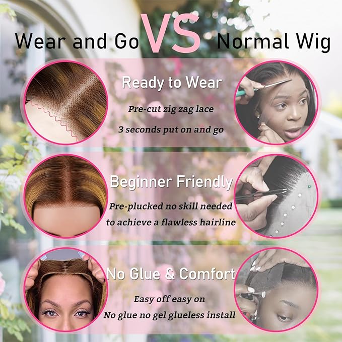 28 inch Balayage Brown Highlight 7X5 Lace Front Bye Bye Knots Glueless Wigs Human Hair Pre Plucked Pre Cut Bleached Knots Pre Everything Put on and Go Wig Highlight 1b30 Human Hair Wigs