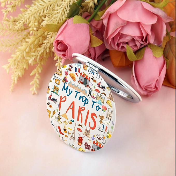 BEKECH Paris Travel Gift My Trip to Paris Travel Makeup Mirror Paris Trip Gift Europe Vacation Pocket Mirror Paris Gifts