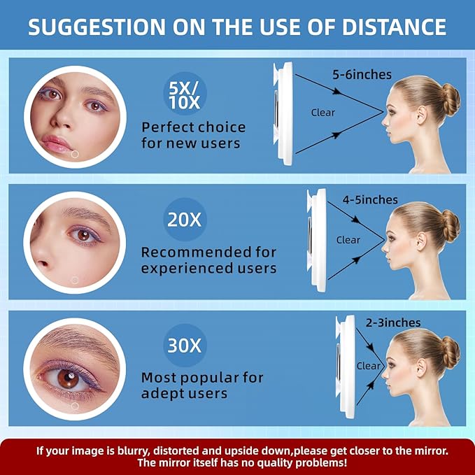 30X Magnifying Mirror with Lights, 6inch Makeup Magnified Mirror 30X Lighted Travel Magnification with 3 Suction Cups and 360° Adjustable Stand- Includes Tweezers & Scissors