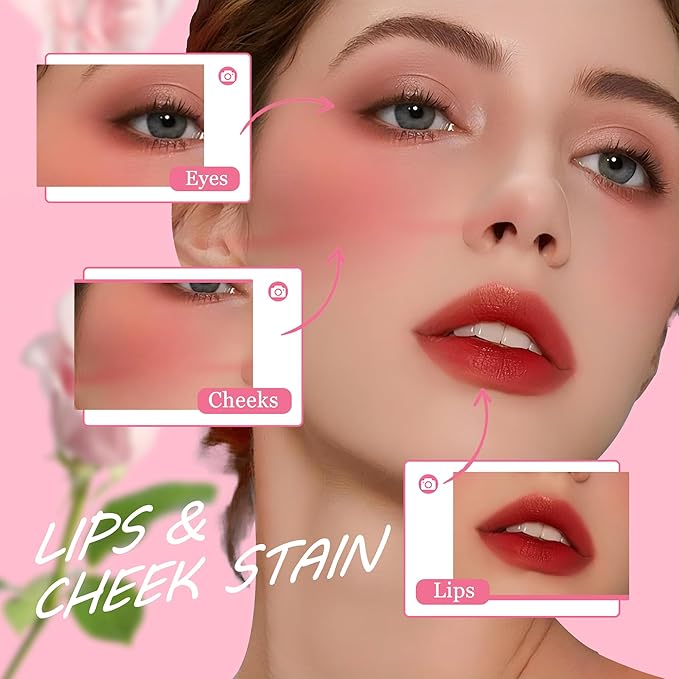 ALMOES Lips Stain,Rose Lips Tint Stain,Long-lasting Liquid Blush for High-Pigment Colour,Creates a Soft & Nourishing & Lustrous,Long-Lasting Wear,Dewy Finish, Moisturising Refreshing Tinted Serum