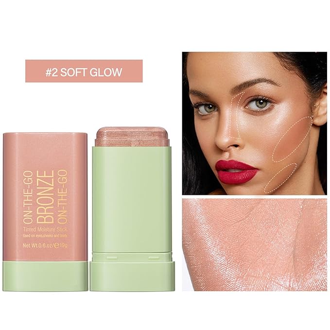 Mysense Cream Bronzer Stick, Shimmer Face Highlighter Stick, Buildable Highlight Contour Stick Makeup, Silky Smooth Formula for A Natural Radiant Look, 02 Soft Glow