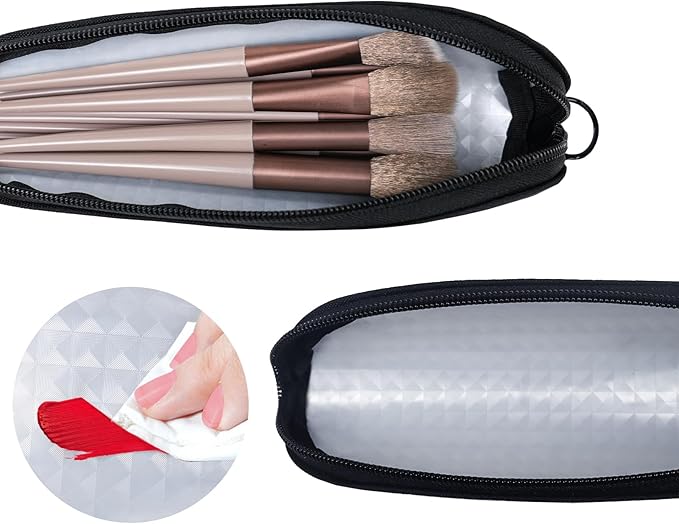 Aosbos Travel Makeup Brush Holder Bag, Small Cosmetic Pouch Organizer for Make Up Brush Traveling Case, Black Multi-functional Pouch