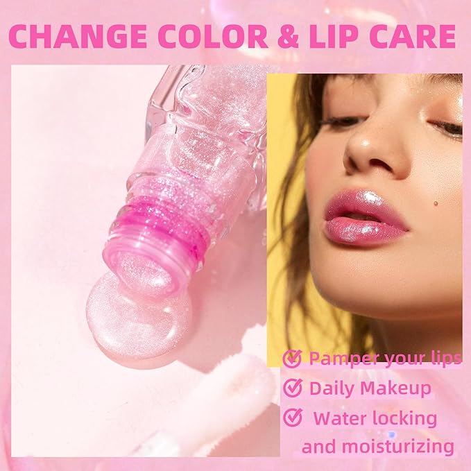 Magic Color Changing Moisturizing Lip Glow Oil Plumping Glimmer Glow Lipstick, Hydrating Lip Gloss Lip Care, Long Lasting Non-sticky Fresh Texture Lip Oil (Color Changing 03)