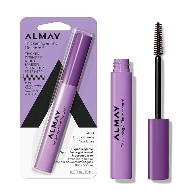 Almay Thickening & Tint Mascara, Instant Soft Full Volume, Conditions & Darkens Natural Lashes Over Time, No Flaking or Clumping, 403 Black Brown, 0.28 fl oz