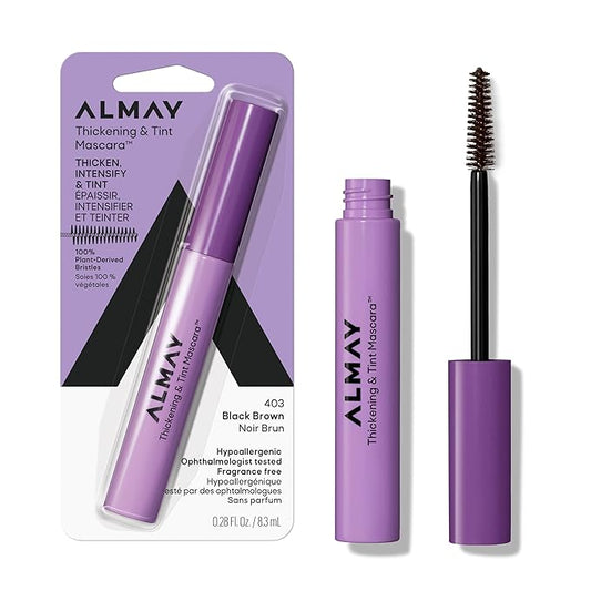 Almay Thickening & Tint Mascara, Instant Soft Full Volume, Conditions & Darkens Natural Lashes Over Time, No Flaking or Clumping, 403 Black Brown, 0.28 fl oz