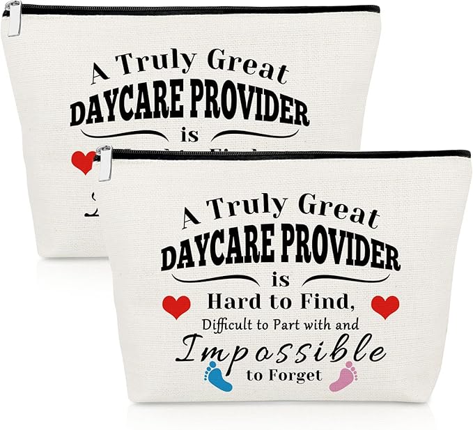2 Pack Daycare Provider Appreciation Gift Makeup Bag Daycare Teacher Gifts 2 PCS Cosmetic Pouch Thank You Gift for Childcare Provider Gifts for Childhood Educators Gift Christmas Teachers Day Gifts