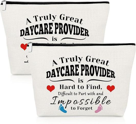 2 Pack Daycare Provider Appreciation Gift Makeup Bag Daycare Teacher Gifts 2 PCS Cosmetic Pouch Thank You Gift for Childcare Provider Gifts for Childhood Educators Gift Christmas Teachers Day Gifts