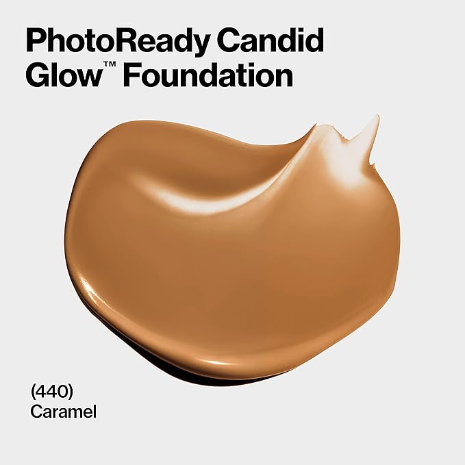 Revlon PhotoReady Candid Glow Moisture Glow Anti-Pollution Foundation with Vitamin E and Prickly Pear Oil, Anti-Blue Light Ingredients, without Parabens, Pthalates, and Fragrances,Caramel, 0.75 oz