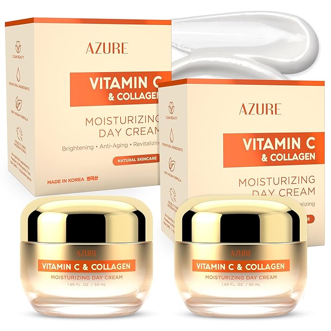 Azure Dermatologist Tested Vitamin C Face Moisturizer - K Beauty Anti-Aging, Glowing & Deep Hydration Face Cream - Korean Skincare - All Skin Type Pack of 2