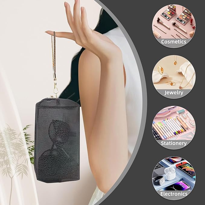 Clear Colorful Makeup Bag, Thick PVC Small Clear Toiletry Bag for Travel, Waterproof Cosmetic Bag with Durable Zipper & Detachable Strap, Cute Transparent Pouch Organizer for Women, 7.1×4×3 In Black