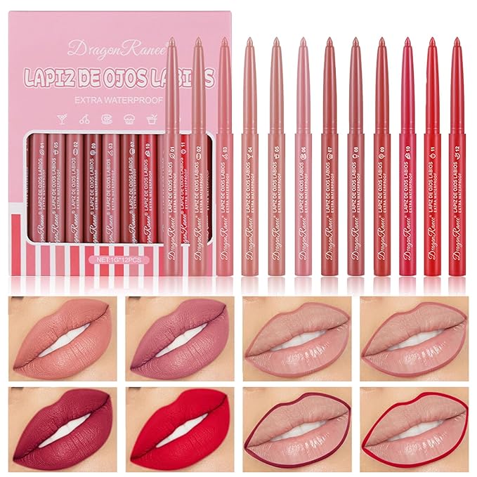 12 Colors Matte Lip Liner/Lipstick Set,One Step Lips Makeup Kit,Velvet Nude Collection Waterproof Long Wear Lip Gloss, Lip Liner for Women To Create The Perfect Matte Lip Look