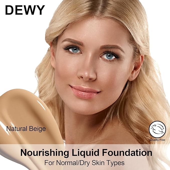 FV 2 Pack Hydrating Liquid Foundation Makeup, Waterproof & Lightweight, Natural Finish with Medium Coverage, Ideal for Dry and Normal Skin (Nourishing Natural Beige)