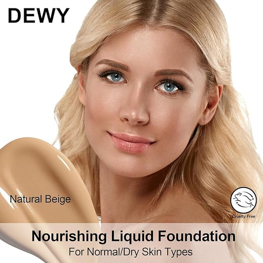 FV 2 Pack Hydrating Liquid Foundation Makeup, Waterproof & Lightweight, Natural Finish with Medium Coverage, Ideal for Dry and Normal Skin (Nourishing Natural Beige)