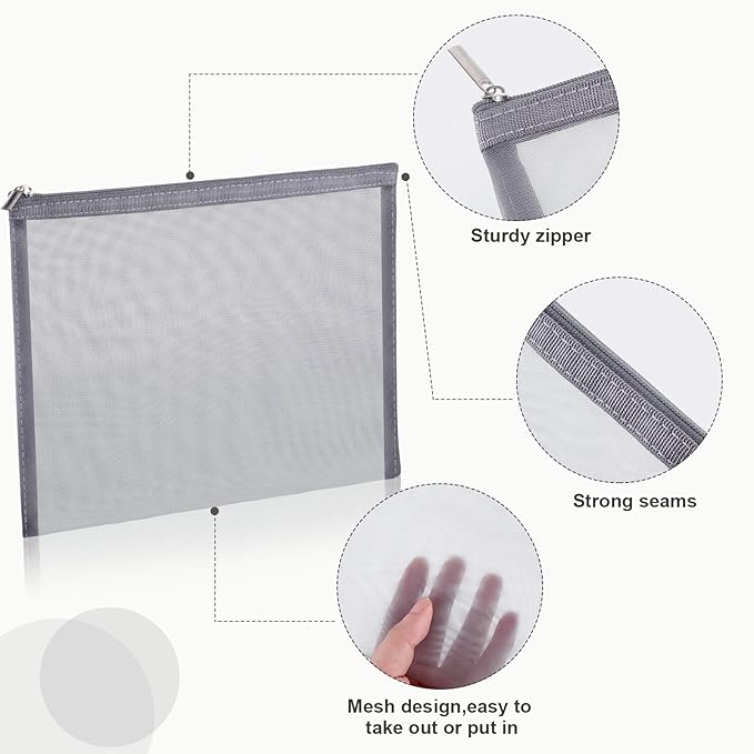 6 Pieces Mesh Makeup Bags Mesh Cosmetic Bag Portable Travel Organizing Zipper Pouch Toiletries Makeup Pouches for Home Office Travel Accessories (Gray)