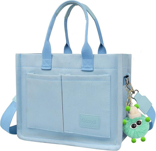 Canvas Tote Bag for Women With Pockets, Laptop Work Crossbody Purses Everything Shoulder Tote Bag Everyday Satchel Handbags