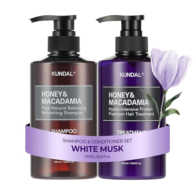 KUNDAL Korean Shampoo and Conditioner Set [White Musk] Salon-quality, Long Lasting Scent, Moisturizing, Sulfate-Free, Argan & Macadamia Oil, Korean Hair care,16.9 fl oz each, Stocking Stuffers