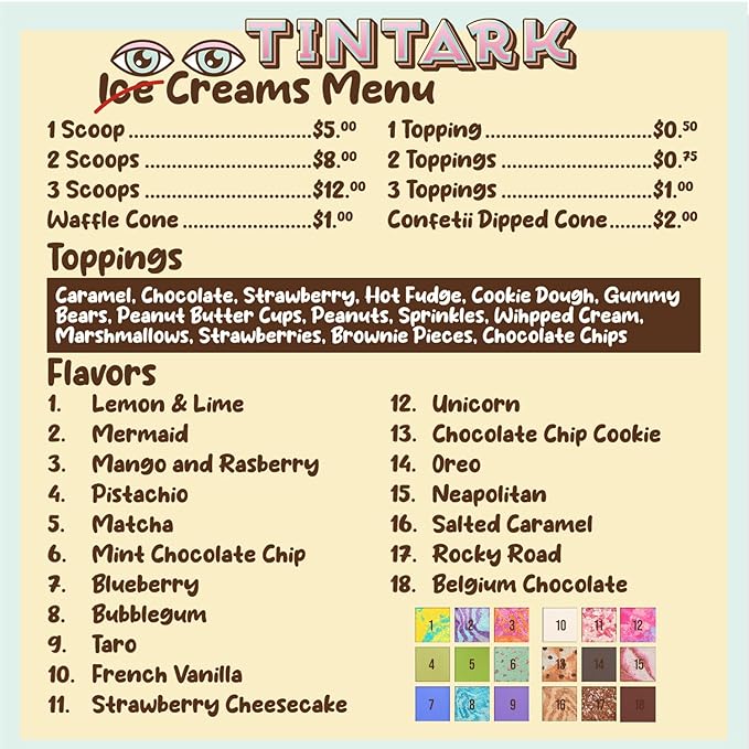 Eyes Cream Eyeshadow Palette Makeup, Blue Pink Nude Brown Glitter Shimmer Matte Eye Shadow Pallets for Cute Popular Eye Make up, 18 colors Ice Cream Original Design, Talc Free