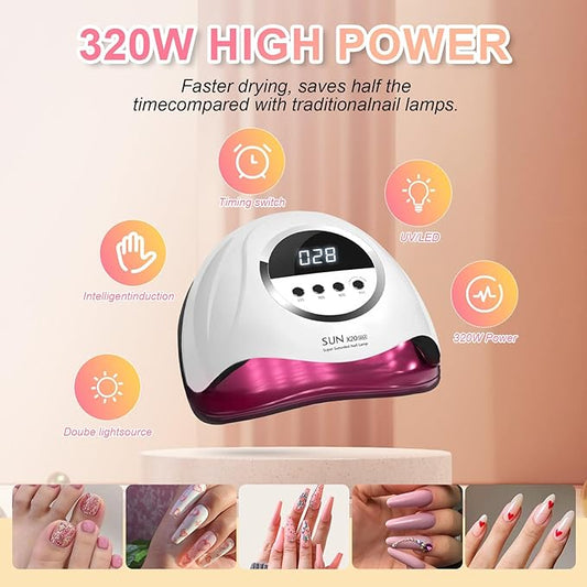 320W UV LED Nail Lamp, Professional Nail Dryer Gel Polish Light with 72 Beads, UV Nail Light with 4 Timer Settings, Nail Polish Curing Gel LED Dryer with Automatic Sensor, LCD Display