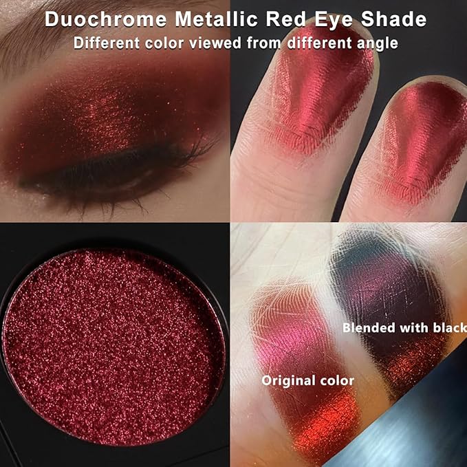 Afflano Gothic Red Makeup Eyeshadow Palette, Matte White Black Red Eye shadow, Ultra-Pigmented Chrome Red Glitter Eyeshadow, Intense Metallic Smokey Black Red Eyeshadow Palette Halloween Goth Makeup