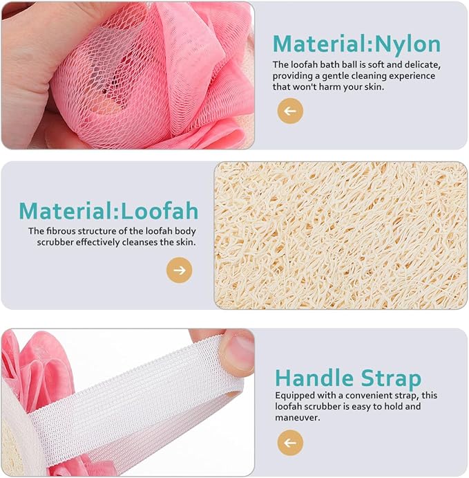 2pcs Loofah Sponge, Exfoliating Body Scrubber, Double-Sided Natural Loofah Pads, Gentle Cleansing and Rich Lather, Travel-Friendly Shower Loofah for Men and Women