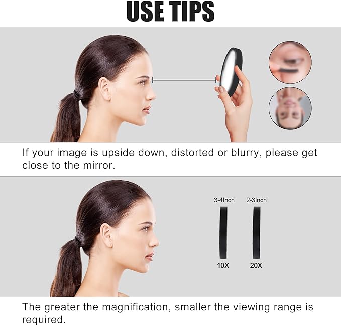 10x 20x Magnifying Mirror,Makeup Mirror 3.46 Inch Magnifying Mirror with Tweezers Kit Portable Mini Travel Magnifying Mirror with Suction Cup Design for Women Men (Black)