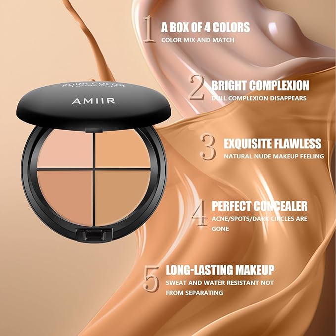 AMIIR Color Correcting Concealer Cream Full Coverage Flawless Face Contour Palette Professional Makeup, Light to Medium