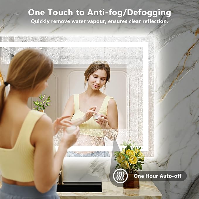 40x30 Inch LED Bathroom Mirror with Lights Front and Backlit Lighted Vanity Mirror for Bathroom Wall with 3 Colors Dimmable Anti-Fog Memory Shatter-Proof IP54 Waterproof Horizontal/Vertical