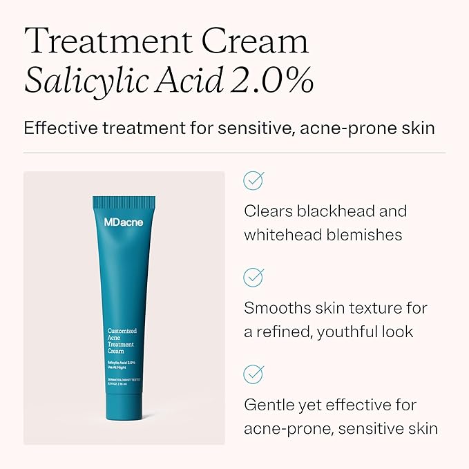 MDacne Salicylic Acid 2.0% - Acne Treatment Cream, Facial Exfoliant Unclog Pores, Prevents Blemishes, Blackheads, Wrinkles & Fine Lines, Reduce Irritation for Sensitive Acne-Prone Skin (1 Pack)