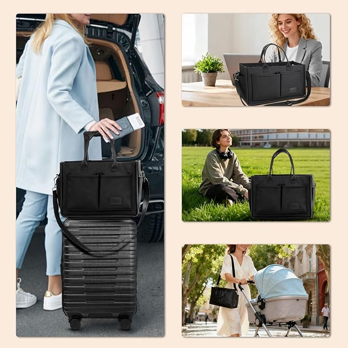 Canvas Tote Bag for Women With Pockets, Laptop Work Crossbody Purses Everything Shoulder Tote Bag Everyday Satchel Handbags