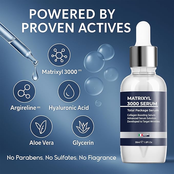 Matrixyl 3000 Total Package Serum with Hyaluronic Acid, Argireline Serum for Anti-Wrinkle, Collagen Boosting, Anti-Aging & face hydrating, Deep Wrinkle Repair & Firming for Fine - 30ml