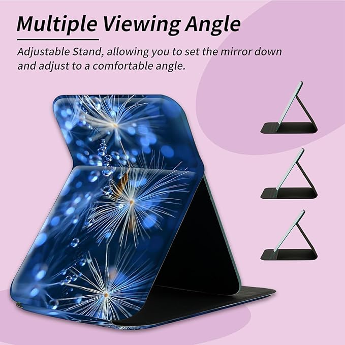 Blue Dandelion Small Folding Travel Mirror Vanity Mirror 4.3"x2.75" PU Leather Portable Adjustable Rectangular Ultrathin Makeup Mirror,for Travel, Camping,Home