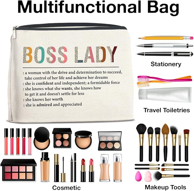 Makeup Bag Boss Lady Gifts for Women Female, Thank You Gifts for Boss Lady Definition Cosmetic Bag Zipper Makeup Pouch