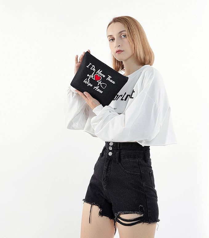 BLUPARK CNA Makeup Bag Certified Nursing Assistant Gifts I Do More Than Wipe Asses Cosmetic Bag for CAN Nurse (Wipe Asses-BK)