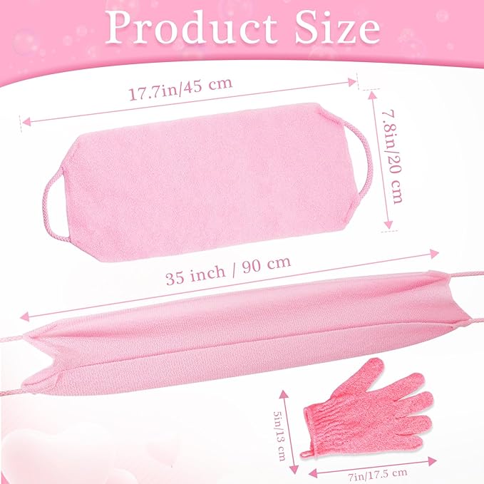 4Pcs Exfoliating Back Scrubber with Handle and 2 Pairs Shower Bath Gloves Bath Set for Shower Bath Exfoliator Stretchable Skin Massages Back Scrubber Improve Blood Circulation