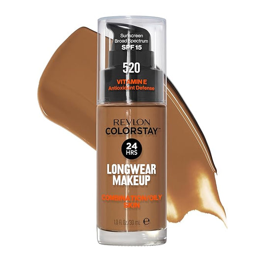 Revlon Liquid Foundation, ColorStay Face Makeup for Combination & Oily Skin, SPF 15, Medium-Full Coverage with Matte Finish, 520 Cocoa, 1 Fl Oz